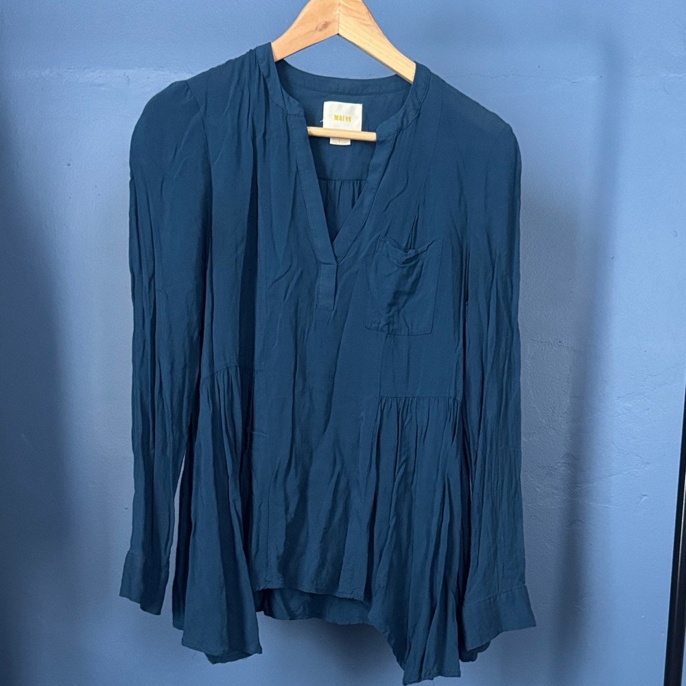 Maeve Teal V-Neck Blouse
